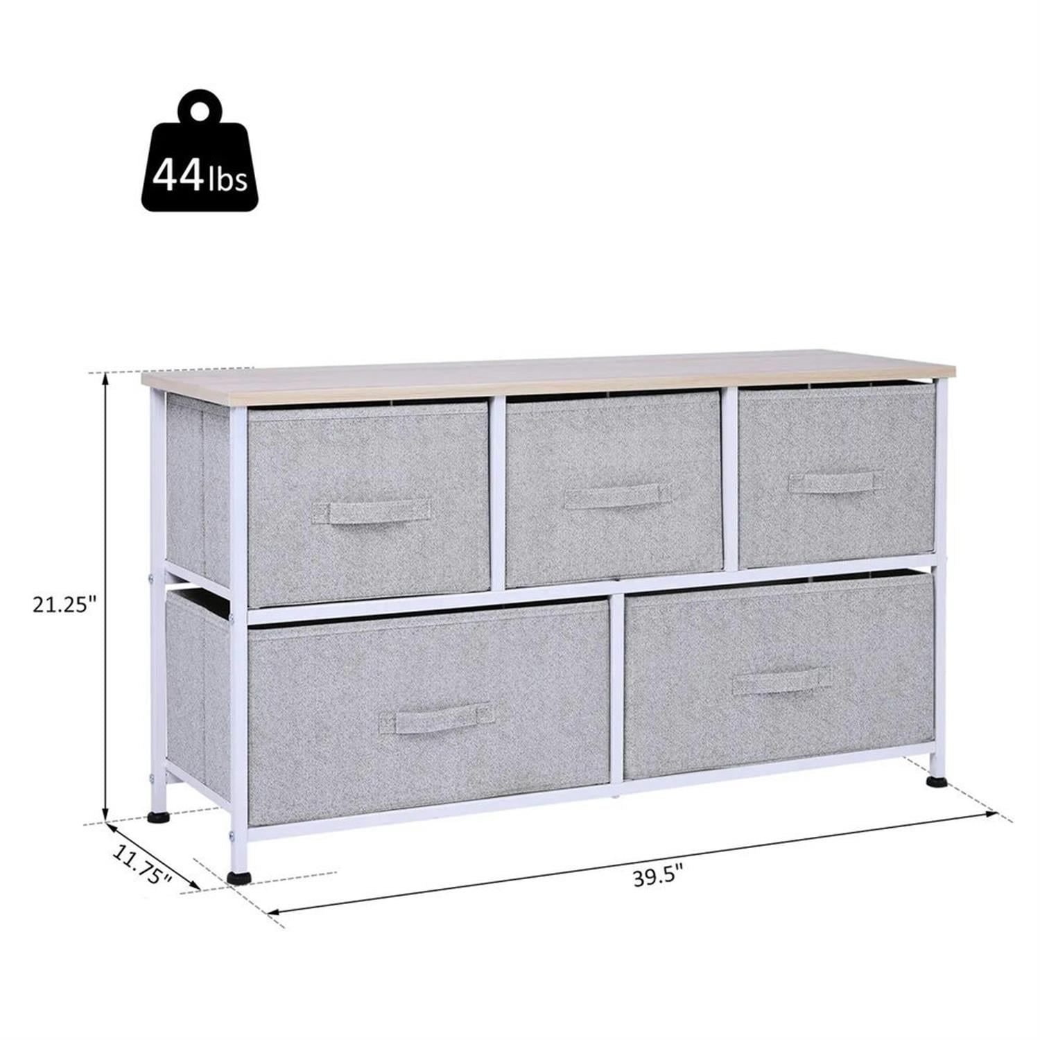 Demi Bonn 5-Drawer Dresser, Fabric Storage Tower for Bedroom, Hallway, Entryway, Closet, Steel Frame, Wood Top, Easy Pull Handle, Gray
