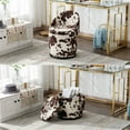 thumbnail image 5 of Guyou Modern Round Swivel Vanity Storage Stool, Velvet Upholstered Ottoman with Foldable Backrest and Removable Lid, 360° Swivel Barrel Club Chair, Comfy Makeup Stool for Bedroom Living Room, Cow, 5 of 10