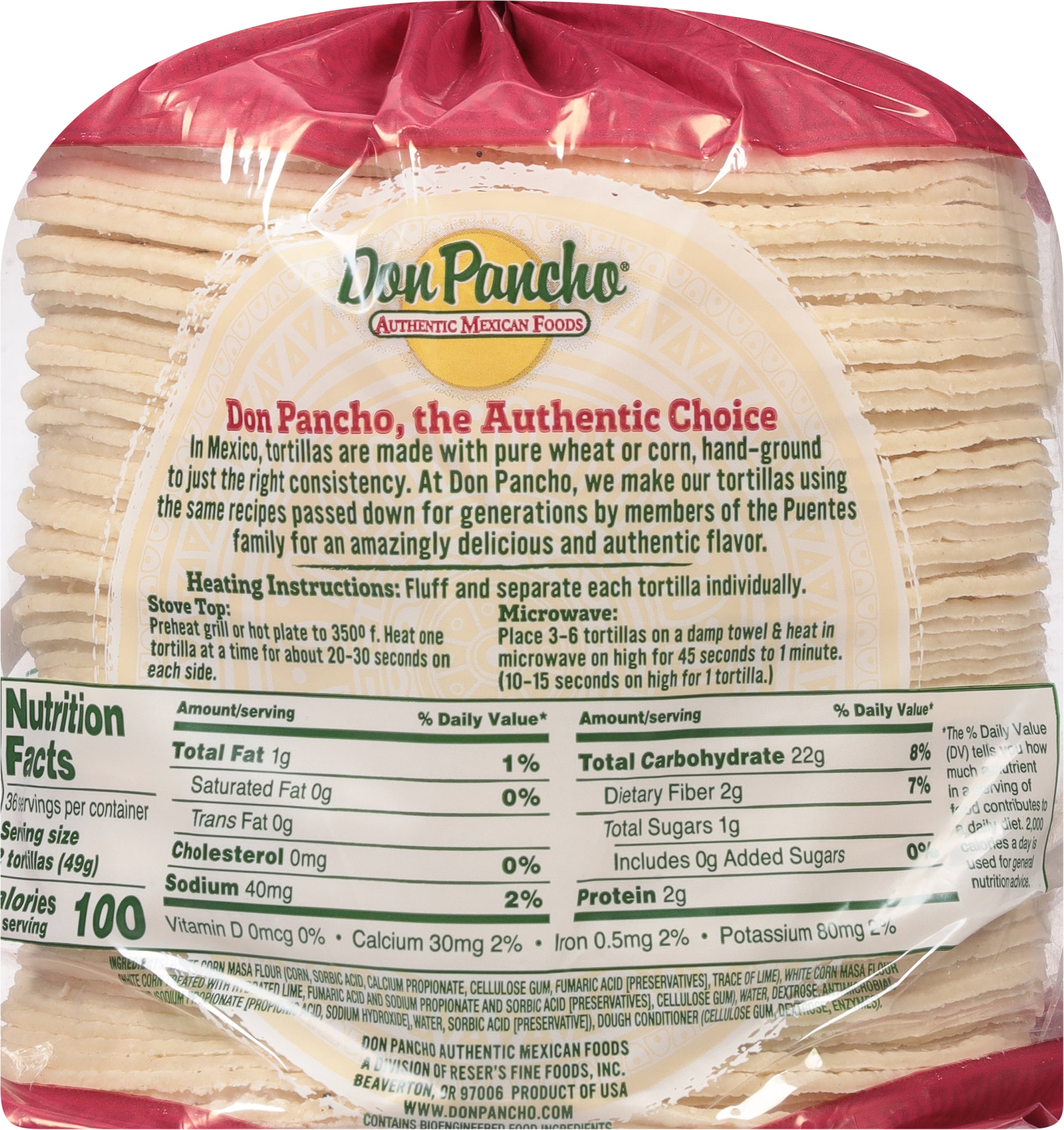 Don Pancho Thick White Corn Tortilla 5.25", 61.92 oz, 72 Count