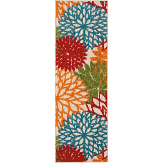 homeroots home decor 384603 2’ x 6’ Green Floral Indoor Outdoor Runner Rug