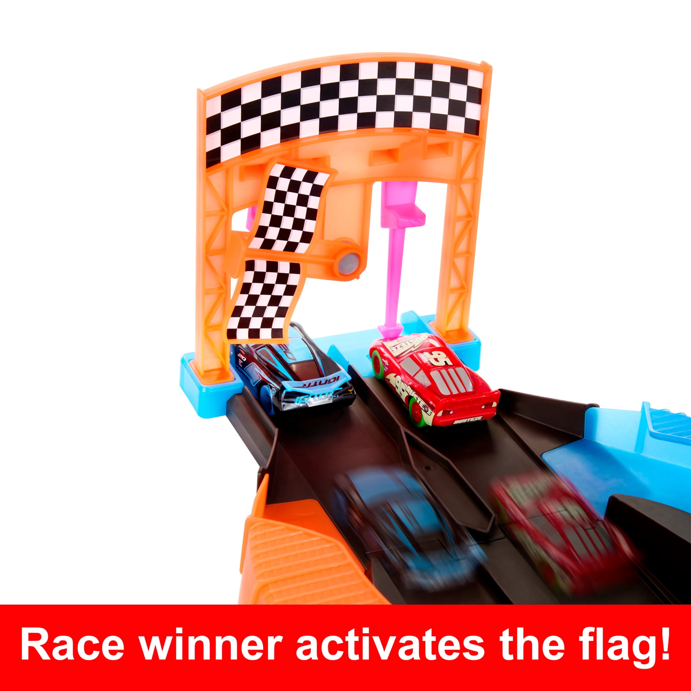 Disney Pixar Cars Glow Racers Launch & Criss-Cross Playset with 2 Glow-in-the-Dark Vehicles