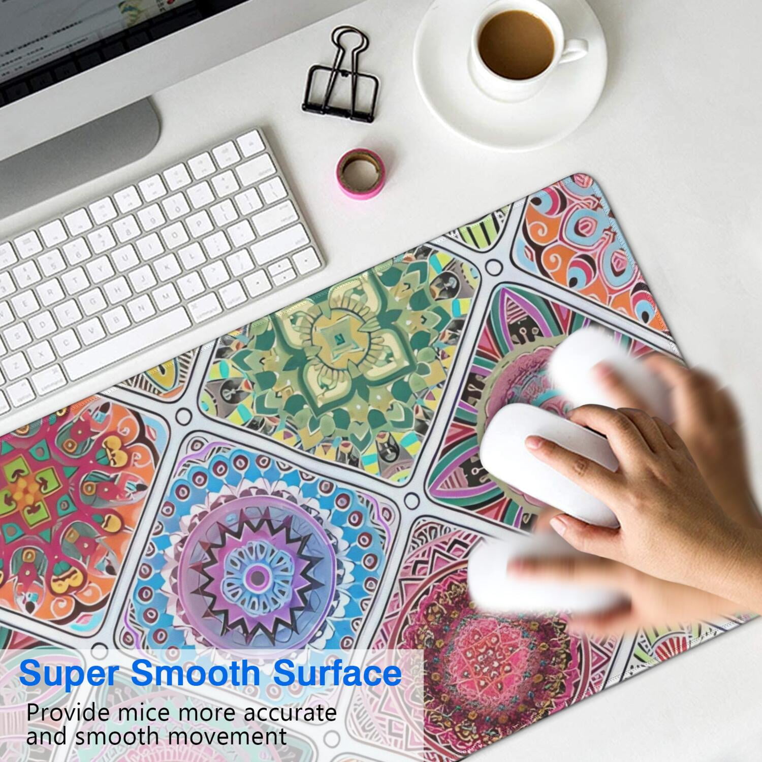 Long Mouse Pads for Desk,Multicolor Ethnic Mandala Pattern Desk Mats on Top Of Desks, Desk Mouse Pad Extra Large with 3mm Non-Slip Base and Stitched Edge for Gaming,Office,Work,Home 31.5"x15.7"