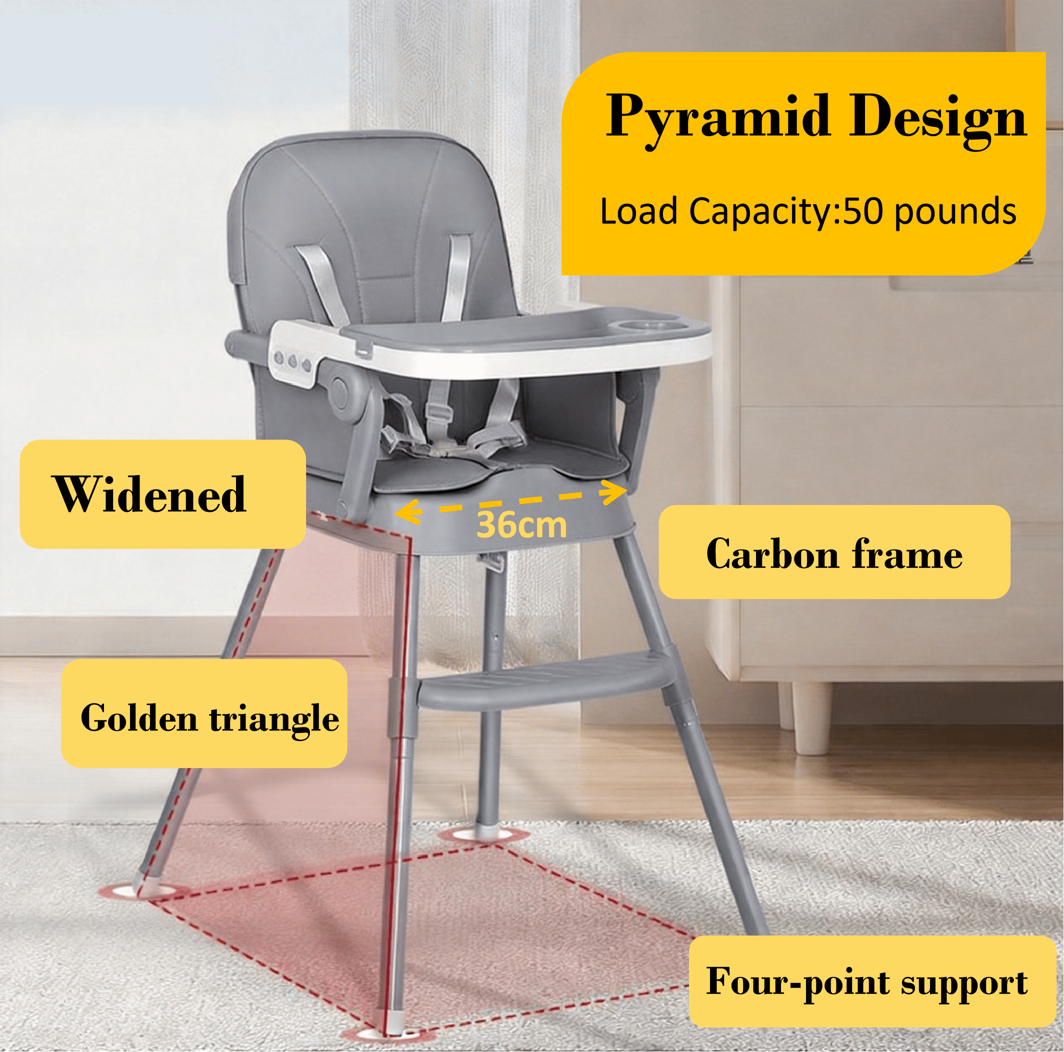 4 in 1 Portable Baby High Chair, Lightweight Toddler Booster Seat,Infant Feeding Chair, Easy Fold & Carry, Stable Design for Growing Baby,Grey