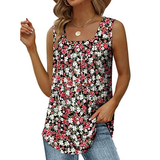 Camiseta sin mangas Nikou con estampado floral para mujer plisada en la parte delantera