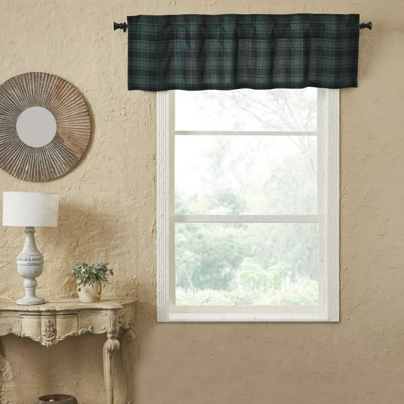 VHC Brands, Pine Grove Plaid Curtain Valance, Green, 16x90
