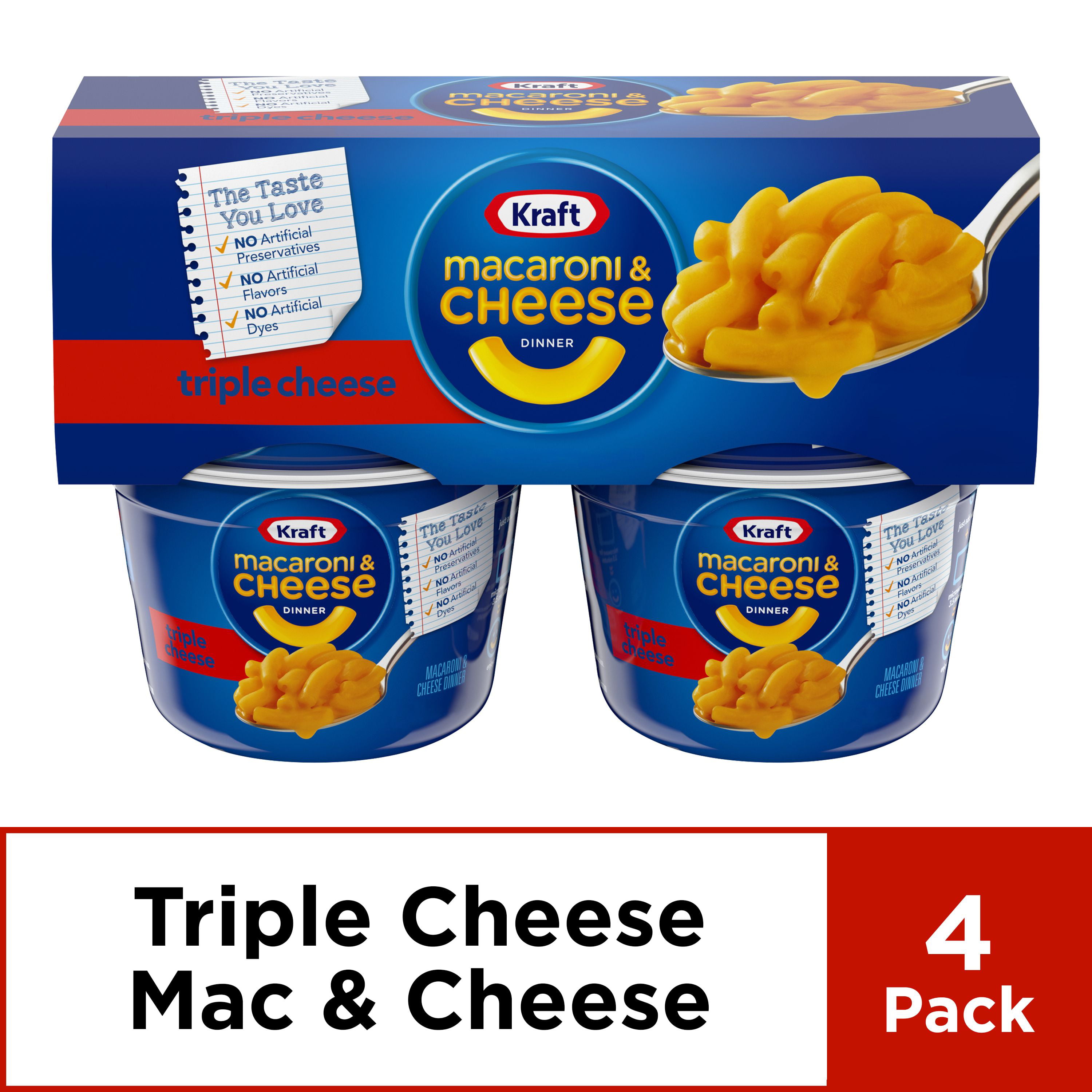 KRAFT EASY MAC Triple Cheese Macaroni and Cheese Dinner, 4 ct. Cups