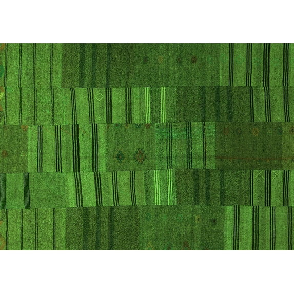 Ahgly Company Indoor Rectangle Abstract Green Contemporary Area Rugs, 2' x 5'