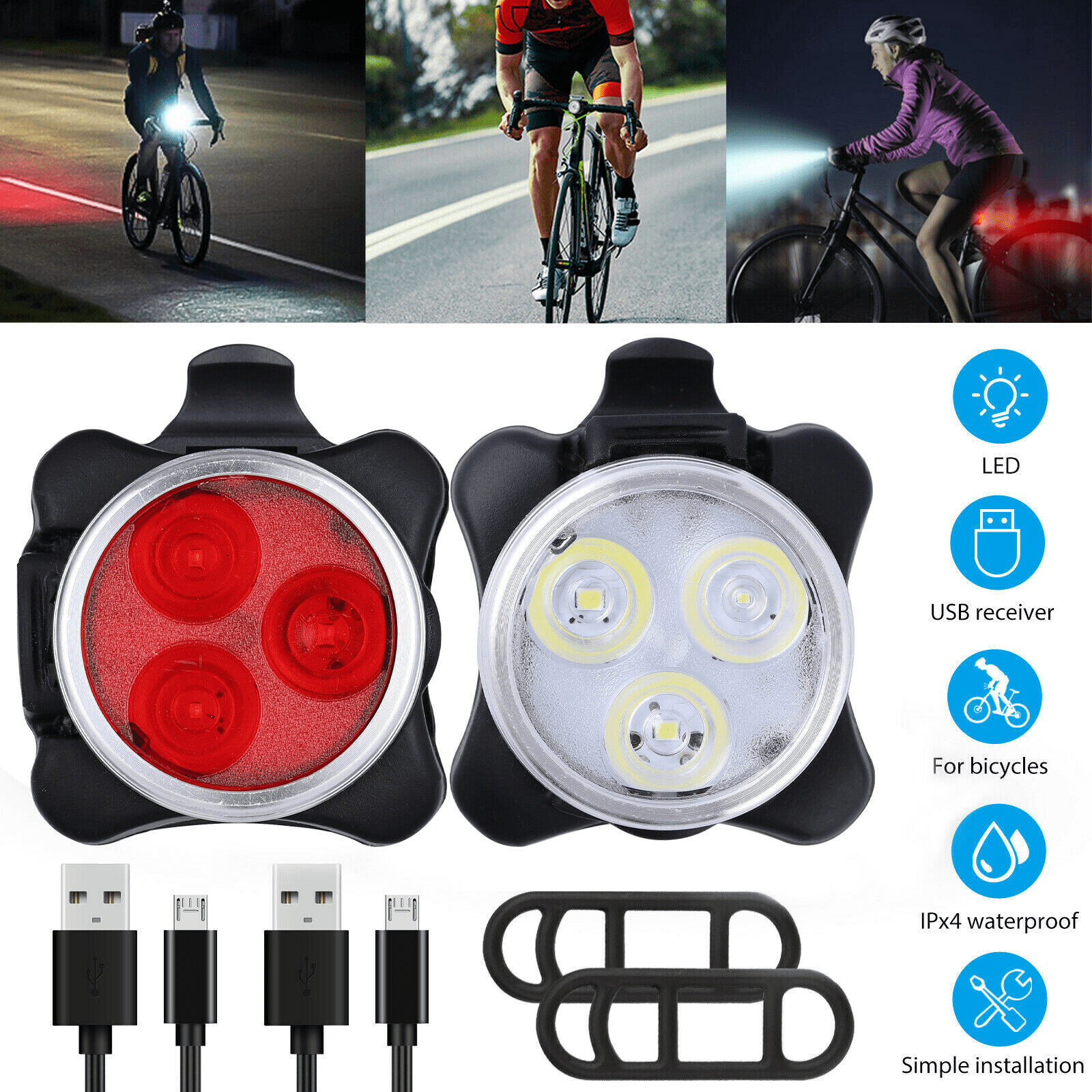 Super Bright LED Bicycle Light Night Ride Safety Cycling Watertight Light 