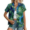thumbnail image 1 of Top de Impresión Hawaiana de las Señoras, Moda de Manga Corta Solapa Casual Botón Blusa para las Vacaciones Y el Uso Diario, Camiseta Elástica de Verano, 1 of 6
