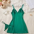 thumbnail image 4 of JSGEK Women Contrast Lace Trim Chemise Dress and Thong Set Adjustable Spaghetti Straps Nightwear Lingerie Set Green XL, 4 of 8