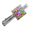 thumbnail image 1 of Hummingbird Colorful Pattern Square Tie Bar Clip Clasp Tack- Silver or Gold, 1 of 5
