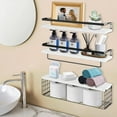 thumbnail image 2 of Eurhowing Floating Shelves Set of 3, Wood Wall Shelves with Metal Frame and Towel Bar, Space Saving Wood Shelves for Home, White, 2 of 7