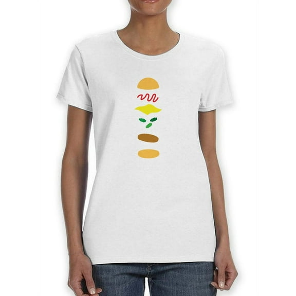 Colorful Isolated Burger Parts Graphic Women White T-Shirt, Female XX-Large