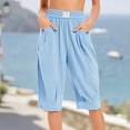 thumbnail image 2 of MLCDZ Womens Long Shorts Below The Knee Elastic High Waisted Pleated Casual Summer Loose Fit Shorts with Pockets Beach Vacation Travel Short Pants, 2 of 8