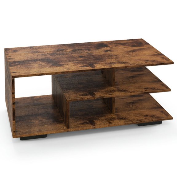 Barara King Cocktail Tea Table,Coffee Table,Sofa Table Tea Table,Rectangular Coffee Table with L-shaped Middle Shelf-Brown