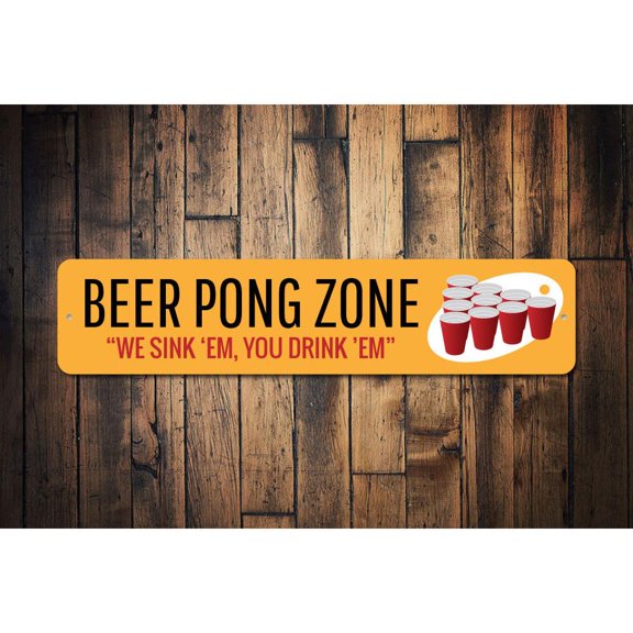 Beer Pong Zone Novelty Decor, Metal Wall Sign - 4x18 Inches