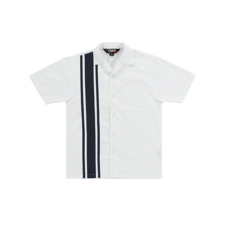 Mens Premium Racing Stripe Camp Shirt - White/Navy, Small