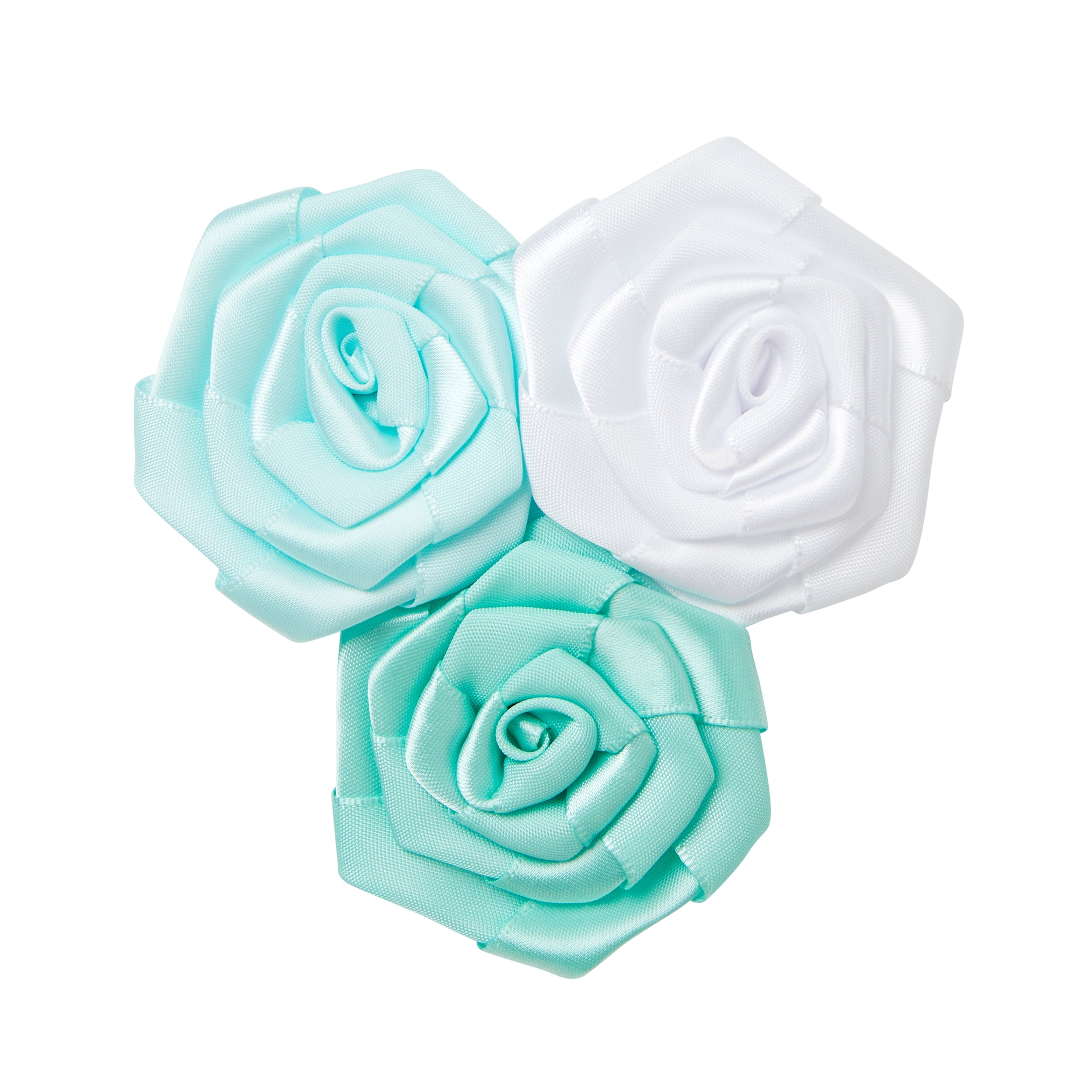 Offray Aqua 3 Hand-Crafted Satin Rosette Cluster Embellishment, 1 Each