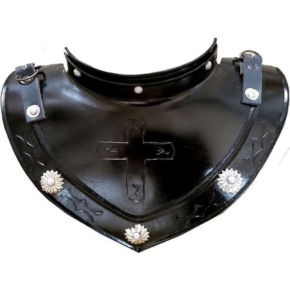  Black Plate Gorget Steel Knights Templar Crusader Medieval Metal Neck & Throat Armor Silver