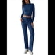 thumbnail image 3 of Conjuntos de 2 Piezas para Mujer, Larga, Cuello Redondo, Pantalones Acampanados de Cintura Alta, Conjuntos de Chándal, Ropa de Calle. Azul Real M, 3 of 10