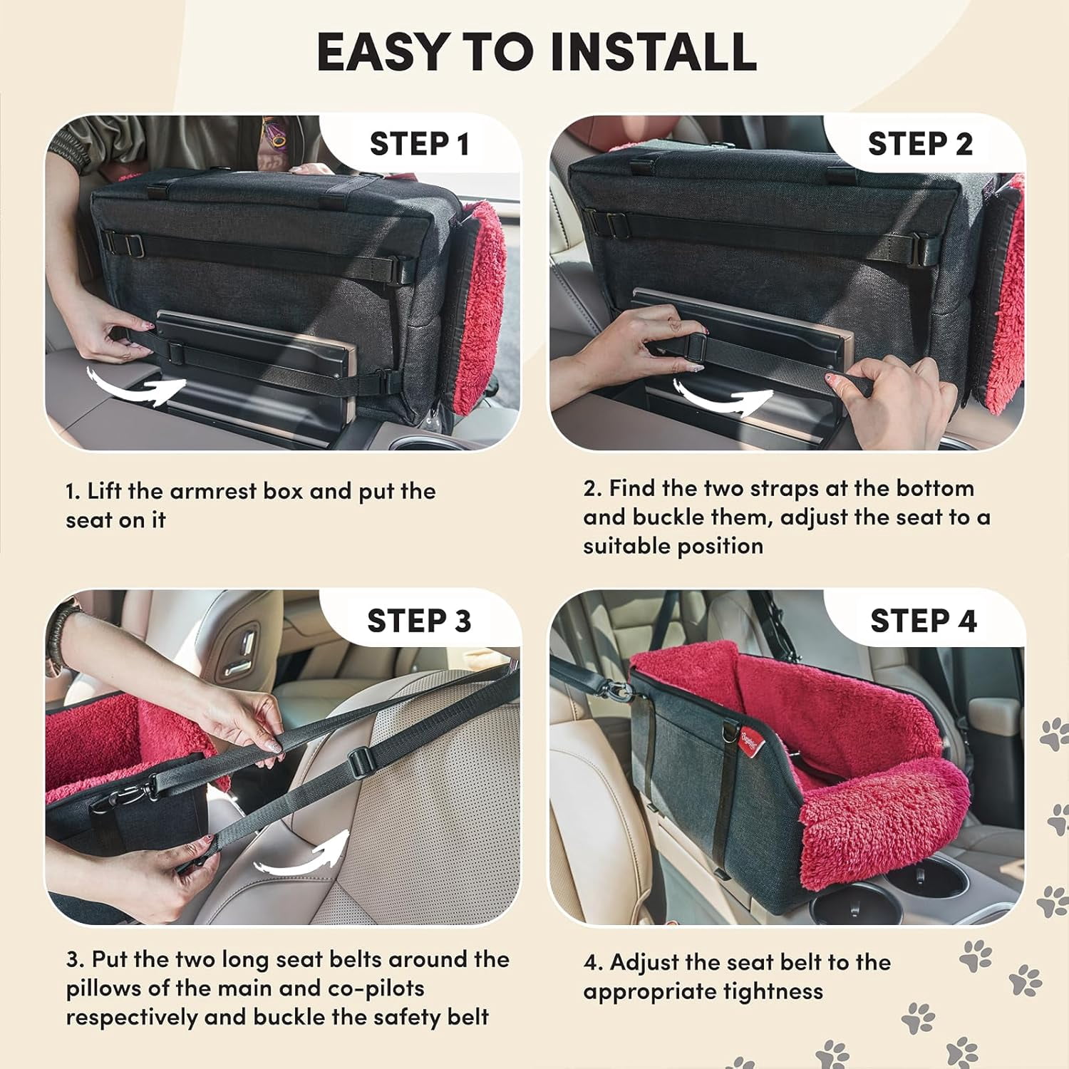 Center Console Small Dog Car Seat - Portable Pet Cat Puppy Booster Armrest Carseat Up to 11lbs, Anti-Collapse Comfort Car Travel with Washable Fluffy Cushion and Pillow, Red