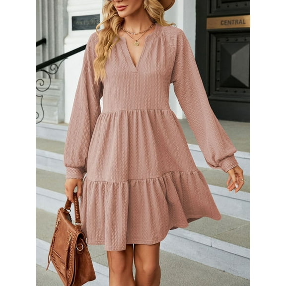 Woman Dresses Solid Color Long Sleeve Dress V Neck Mini Dress For pregnant women