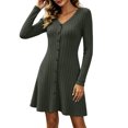 thumbnail image 4 of NominalSnug Womens Ribbed Knit Nightgown V Neck Long Sleeve Button Front A Line Mini Sleep Dress Loungewear, 4 of 8
