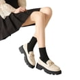 thumbnail image 3 of IEMIEMIEM Women's Chunky Platform Loafers Fashion Metal Chain Comfortable Slip On Round Toe Non Slip Block Heel Penny Loafers for Casual Daily Business Dressy Beige 7 Wide, 3 of 7