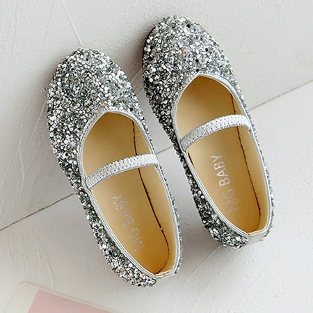 

Bnwani Boys Shoes Girl Kids Leather Shoes Toddler Non-Slip Soft-Soled Wear-Resistant Fashion Cute Shoes Silver Size 2T