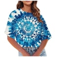 thumbnail image 1 of Posijego T-Shirts Teinture sur Nœuds Graphiques pour Femmes Été Décontracté Col Rond Manches Courtes Crop Tops, 1 of 6