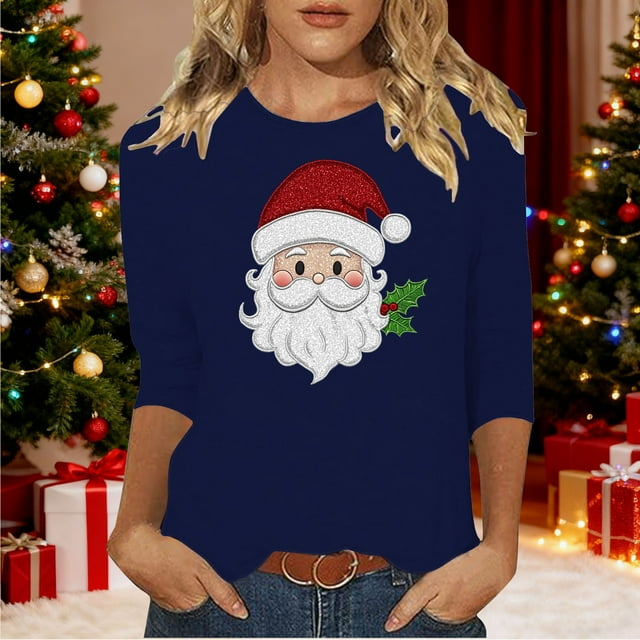 Ailaofu Hauts pour Femmes à Manches 3/4 Décontractés Coupe Ample Col Rond T-Shirts Mignons Tunique Unie Trois Quarts