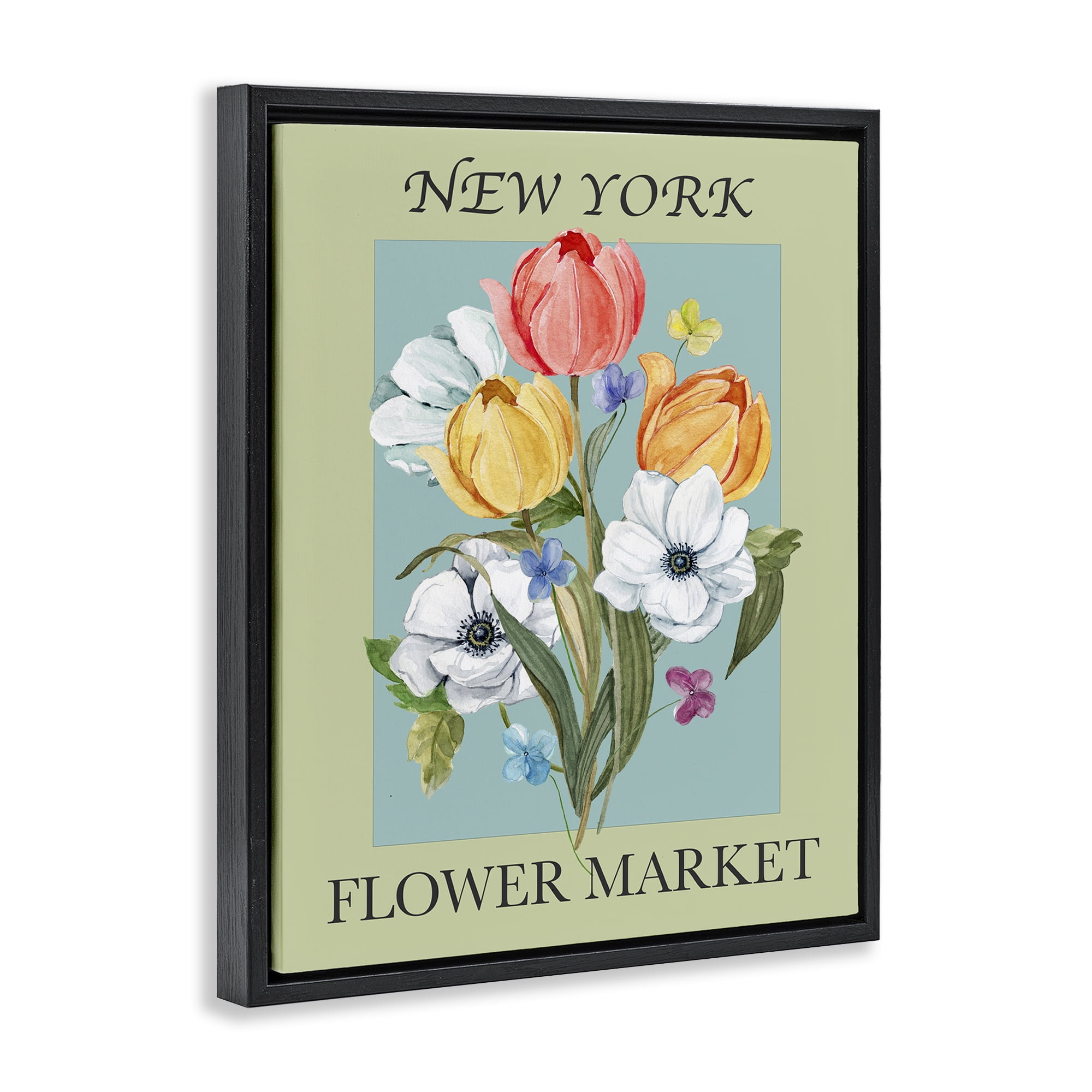 Stupell Industries New York Flower Market Botanical & Floral Painting Black Floater Framed Art Print Wall Art, 17 x 21