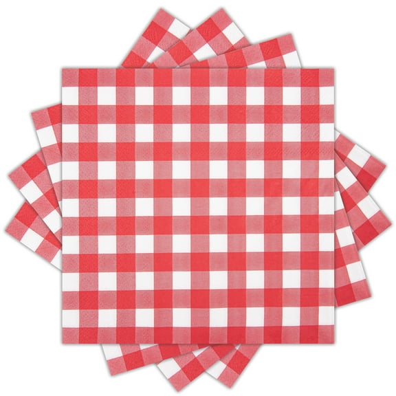 160 Pcs Plaid Cocktail Napkins, Red and White Beverage Disposable Paper for Dinner Picnic Birthday Party