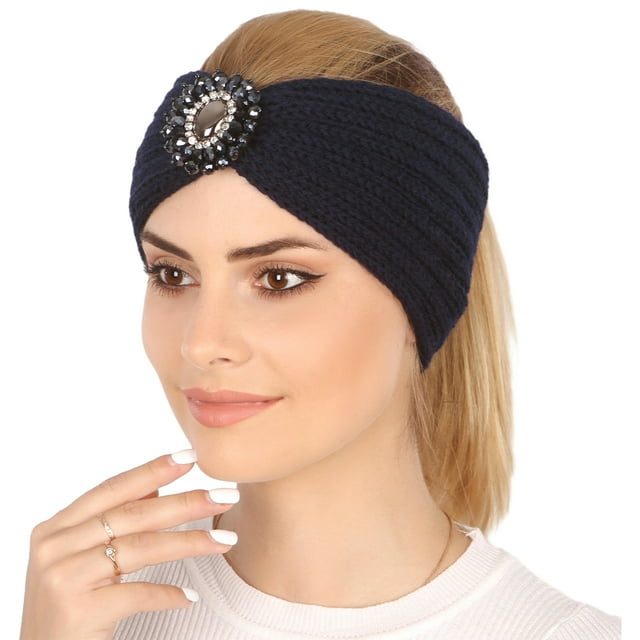 Jumpingount La diadema tejida con diamantes de imitación para mujer que absorbe el sudor se mantiene seca y a la moda durante los entrenamientos Accesorio para el cabello Azul oscuro