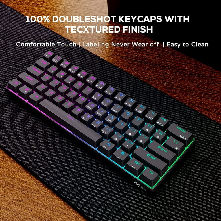 RK Royal Kludge RK61 60% Mechanical Keyboard with Coiled Cable, 2.4Ghz/Bluetooth/Wired, Wireless Bluetooth Mini Keyboard 61 Keys, RGB Hot Swappable