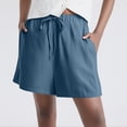 thumbnail image 4 of Ovticza Women's Linen Shorts Casual Flowy High Waisted Comfy Summer Basic Elastic Drawstring Boho Dressy Pockets Blue L, 4 of 5