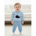 thumbnail image 6 of Miaouyo Toddler Baby Boys Fall Clothes Set 3 6 12 18 24 Months 2T 3T Fashionable Long Sleeve Whale Embroidery Striped Pullover with Solid Color Pants Outfits, 6 of 9