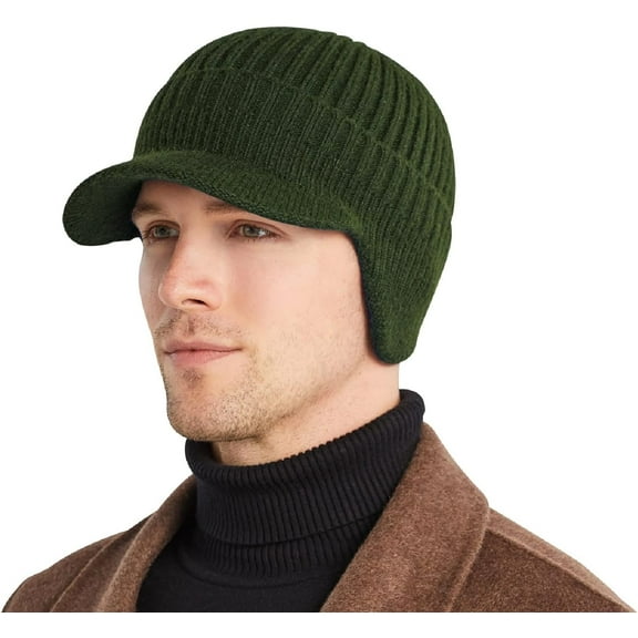 Cozy Head Beanie，2026 New Winter Men's Fleece Lined Knit Hat with Brim and Earflaps