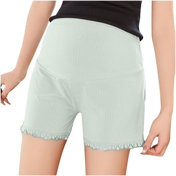 WMTBSRSW Women's Maternity Shorts Over Belly Pregnancy Lounge Workout Running Casual Pajama Shorts Lace Trim Lightweight Comfy Summer Shorts Green X-Large