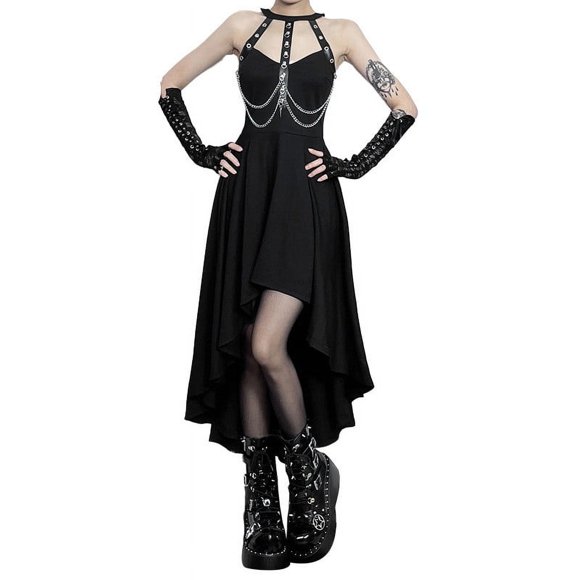 LOVZFMLL Dresses Women Ladies Dark Series European And Style Hanging Neck Sleeveless Front Short Back Long Dress For Women