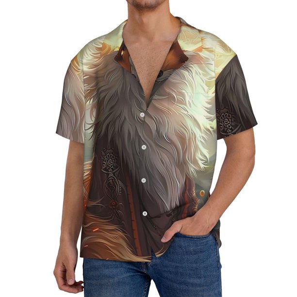 Balery Mystic Fox With Halo Camisa Casual de Manga Corta con Botones para Hombre, Texturizada, Estilo Cubano, para Playa, Verano-4X-Large