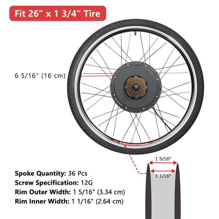 Yescom Electric Bicycle Motor Kit 26 Rear Wheel 48V 1500W E-bike