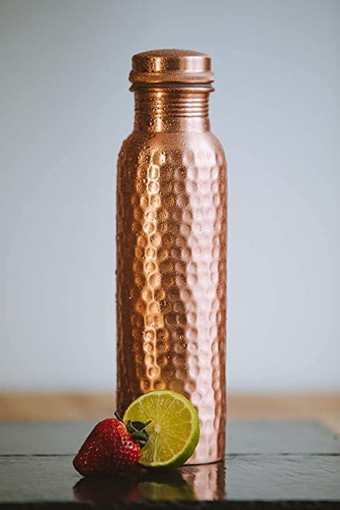 AADHYA COLLECTION Pure Copper Water Bottle With Hammered Shine Finish Design, Drinkware, Storage Purpose, Volume-1 Litre, Pic of 6