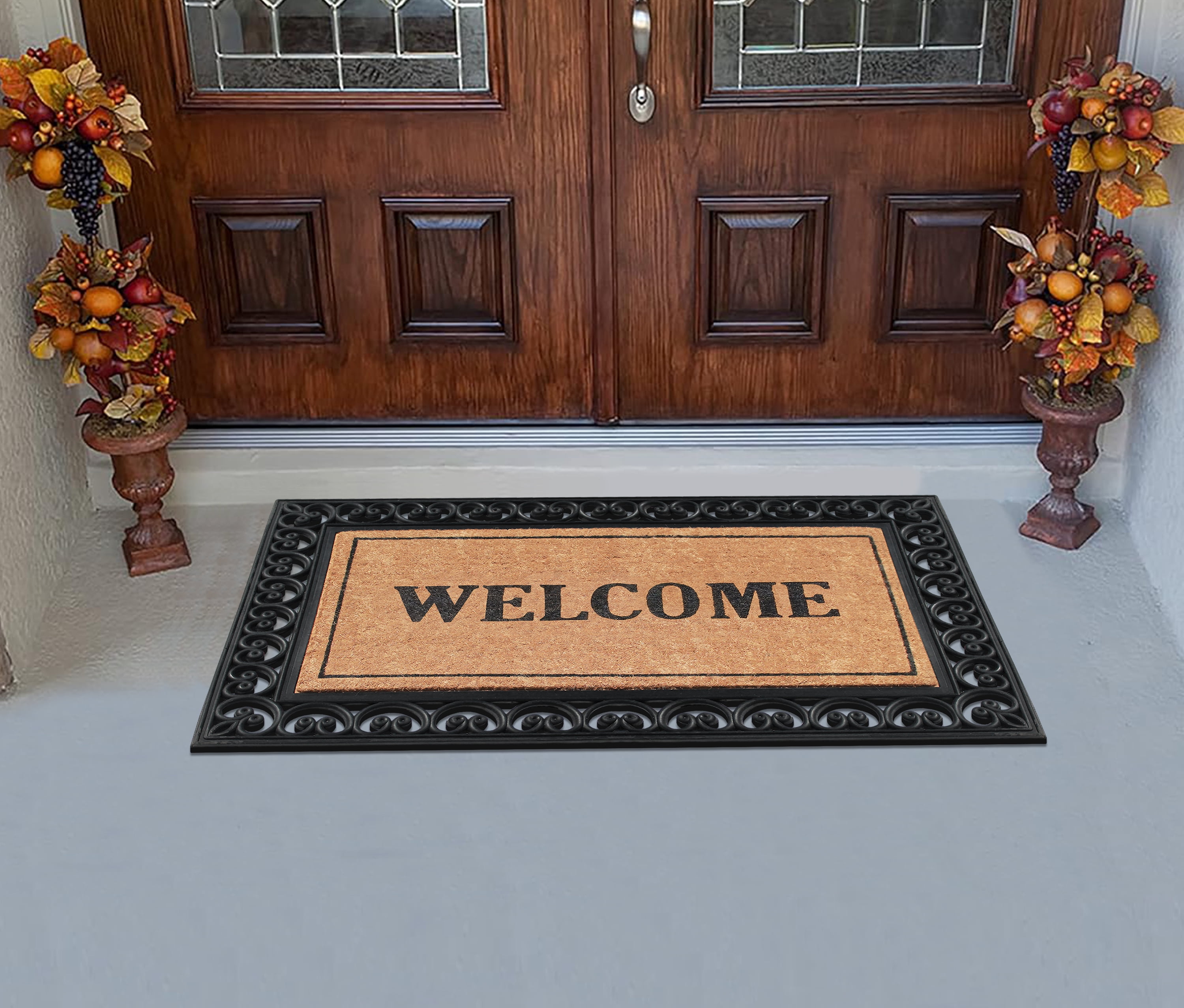 A1HC 30"x48" Outdoor Coir & Rubber Door Mat, Heavy-Duty, Durable, Fade-Resistant Front Porch Welcome Mat, Black Paisley Design