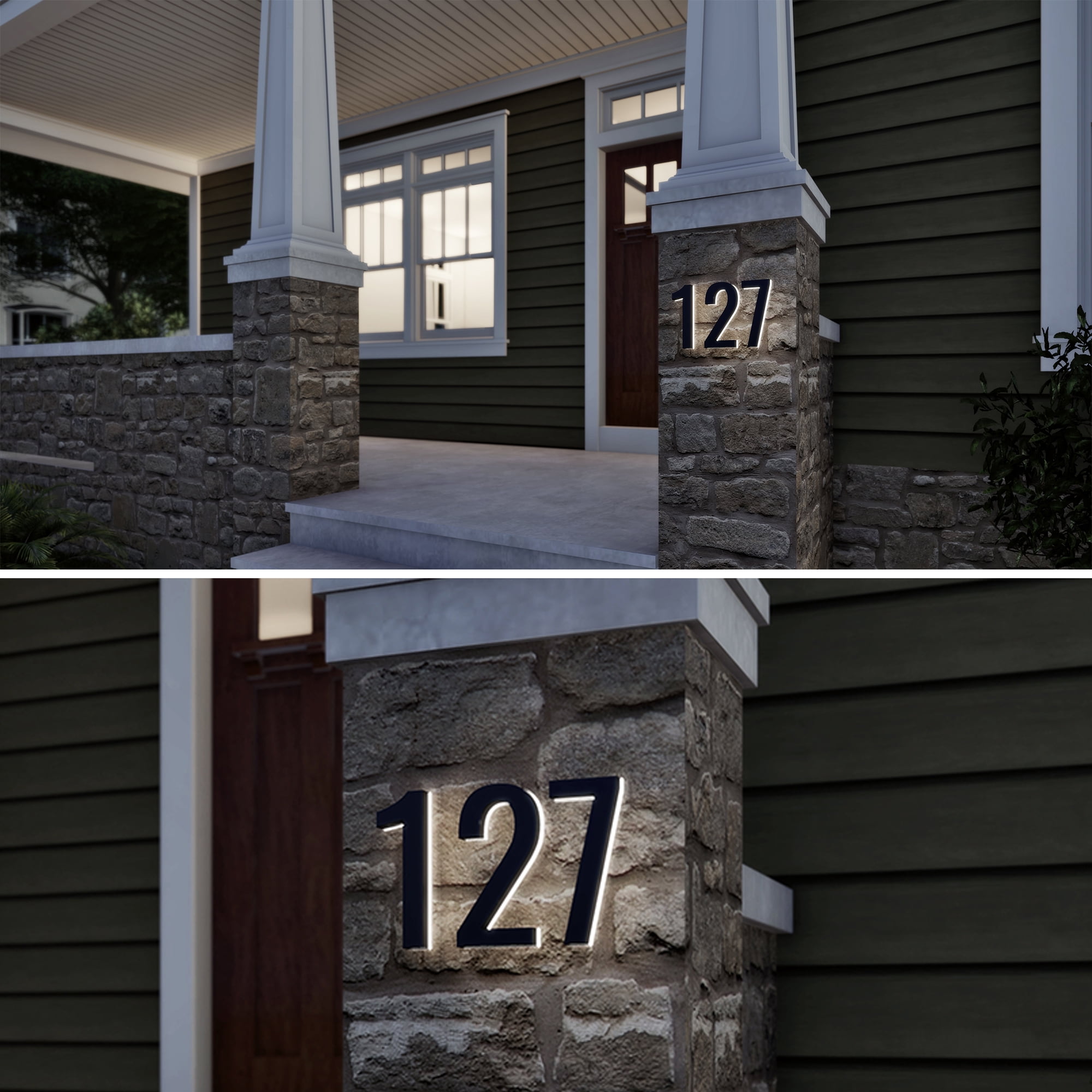 7-Inch LED Backlit Address Number for House - Waterproof Outdoor Stainless Steel Sign, 6000K Bright White Light, 12V Powered, Mounting Plate Sold Separately (Black, Number 1)