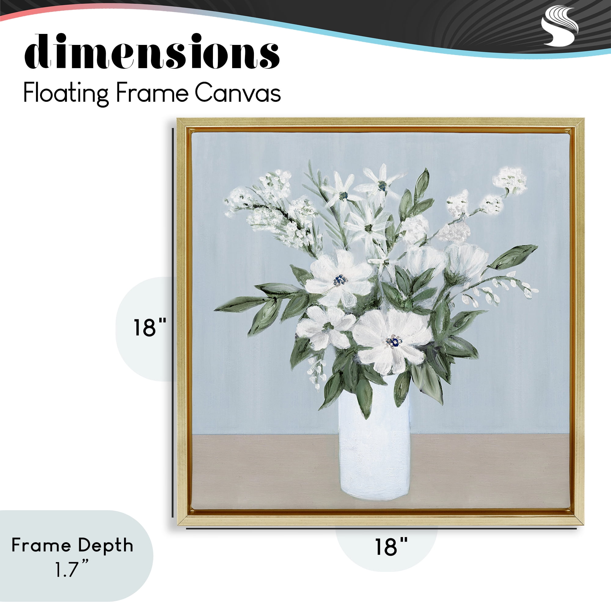 Stupell Industries Mixed White Blooms on Blue Gold Framed Floater Canvas Wall Art, design by Marilyn Dunlap