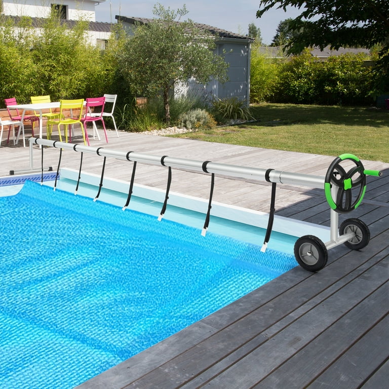 Godecor Aluminum Solar Swimming Inground Pool Cover Reel Set, 18 Feet, Silver