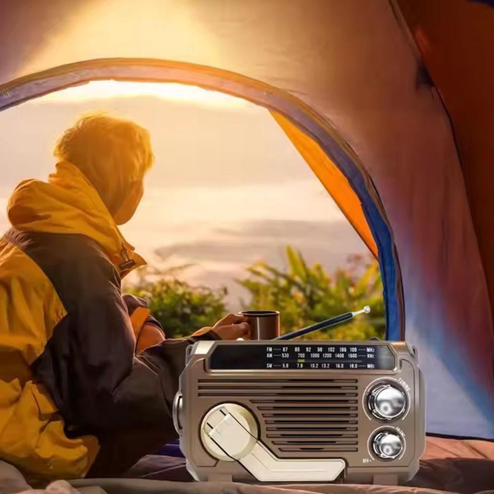 Solar Hand Crank Emergency Radio with Bluetooth Speaker, Portable AM SW Weather Radio, Flashlight, Phone Charger, Waterproof for Outdoor Survival