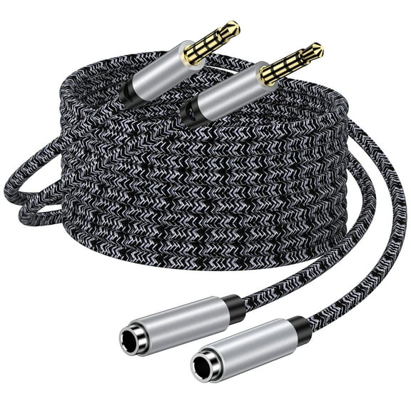 ABCPOW Headphone Extension Cable 6FT,2PC 3.5mm Aux Cord Male to Female Stereo Audio Extension Cable Nylon Braided Microphone Aux Adapter Headphone Extender Cable Cord 6FT for Headset iPhone Cellphone