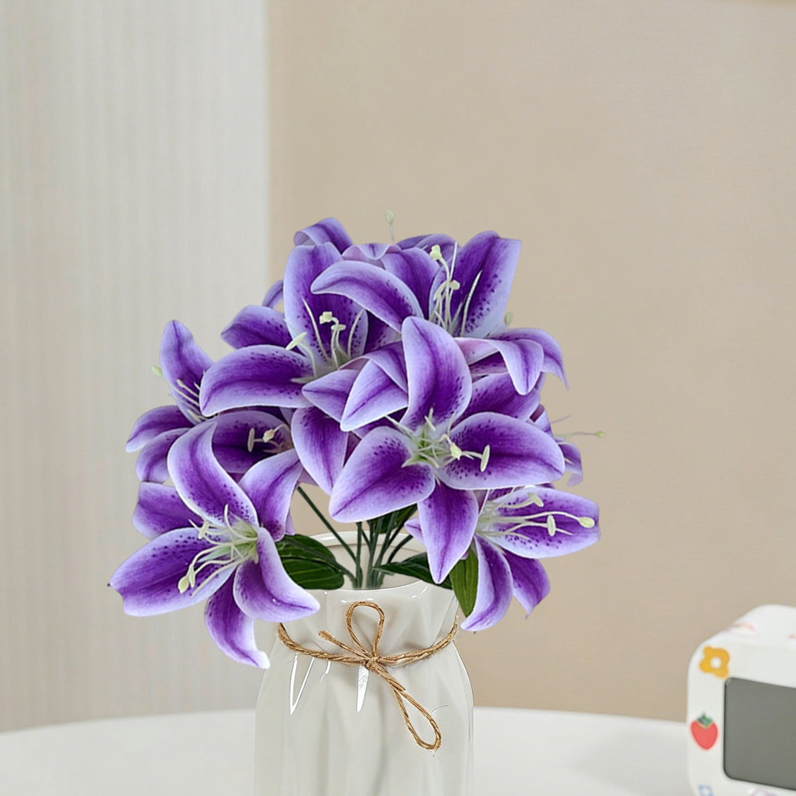 ERTZAE Balcony Flower Decor,Cool Color Lily Stems,Event Hall Lilies,Faux Lily Stems,Decorative Lily Bouquet,Pink 10-Head Artificial Lily Bouquet 18Inch,Realistic Flower Stem for Vase Decor
